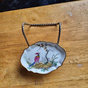 Porcelaine De Paris France Vieux Chine Trinket Dish Peacock/ floral guc BIN G